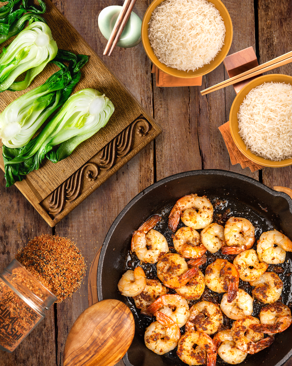 SHRIMP STIR-FRY WITH SHICHIMI TOGARASHI & BOK CHOY