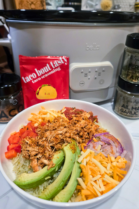 Pulled Chicken Fajita Rice Bowls