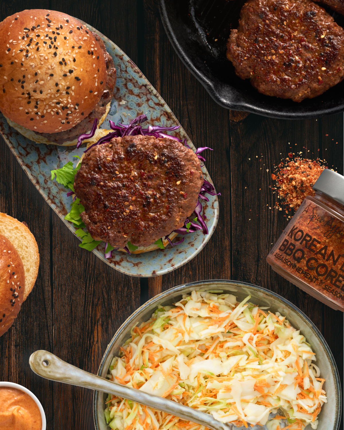 KOREAN BBQ BURGERS WITH SRIRACHA MAYO