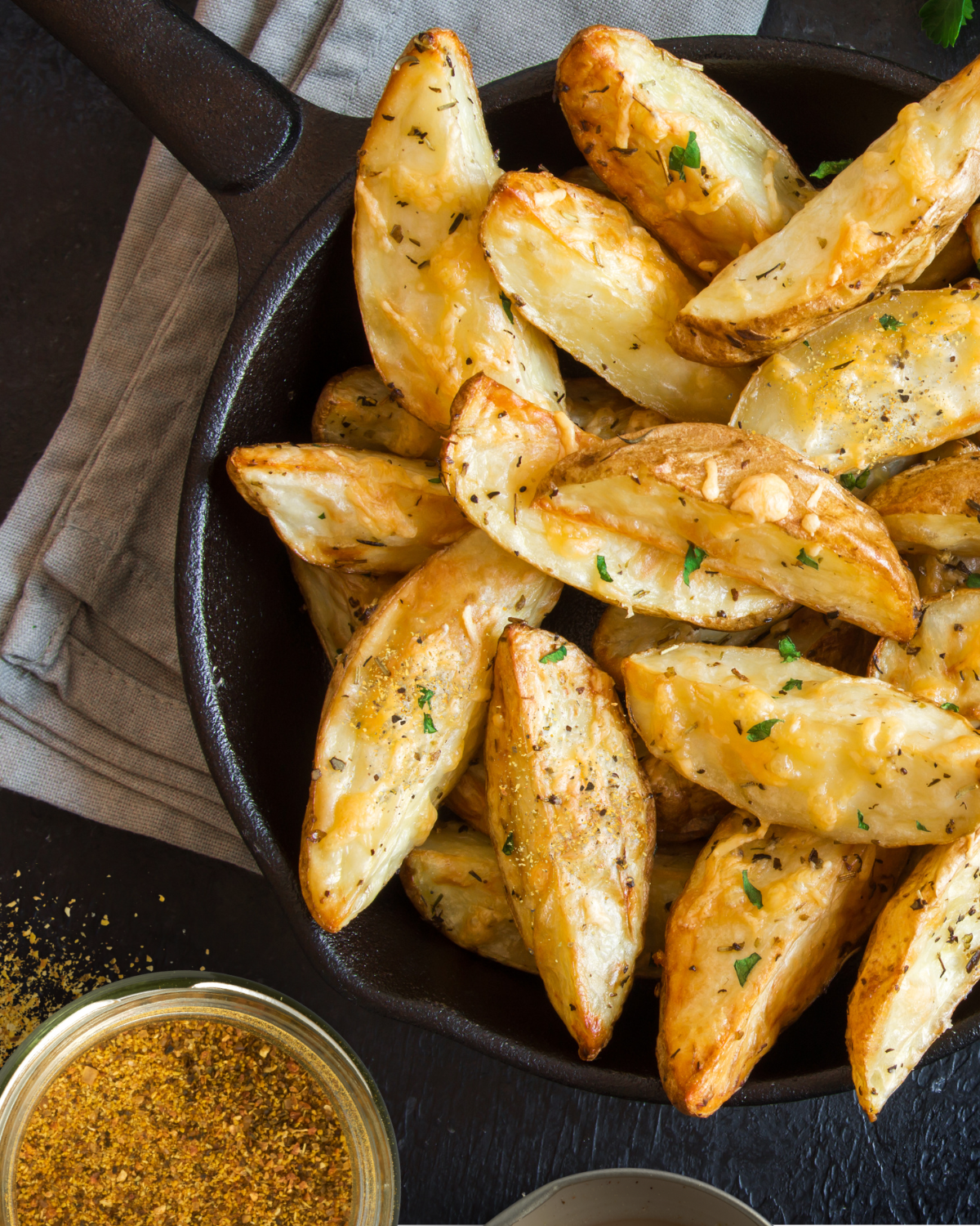 LEMON PEPPER PARMESAN POTATO WEDGES WITH ROASTED GARLIC & SUN-DRIED TOMATO MAYO