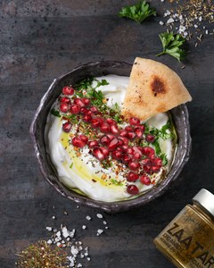 ZAATAR LABNEH DIP WITH POMEGRANATE ARILS & HERBS