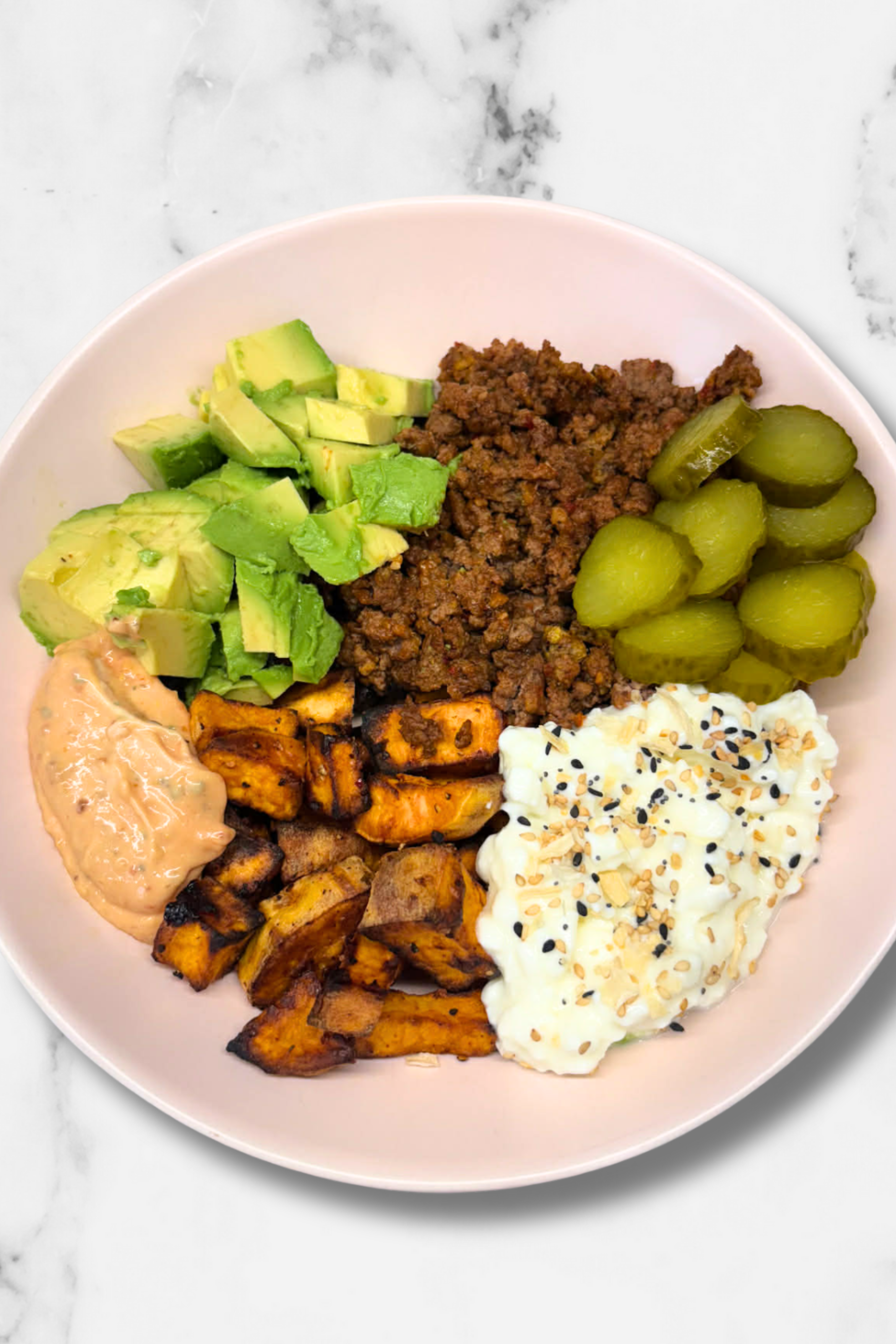 MAPLE SWEET POTATO SMASH BURGER BOWL