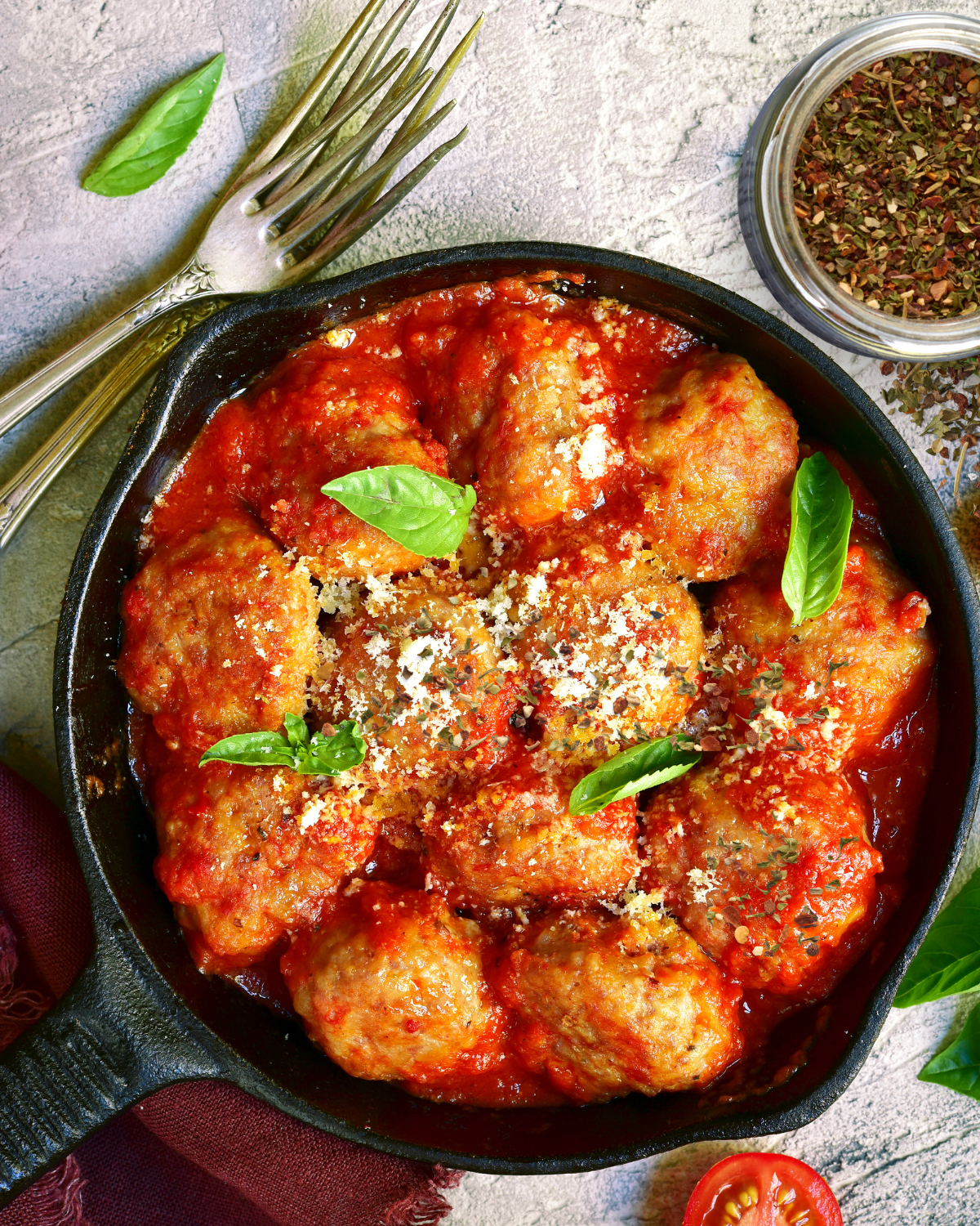 NONNA'S TUSCAN MEATBALLS WITH EGGPLANT, ZUCCHINI & TOMATO SAUCE