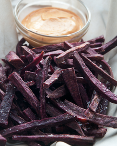 ZESTY SWEET PAPRIKA PURPLE FRIES WITH SPICED MAYO