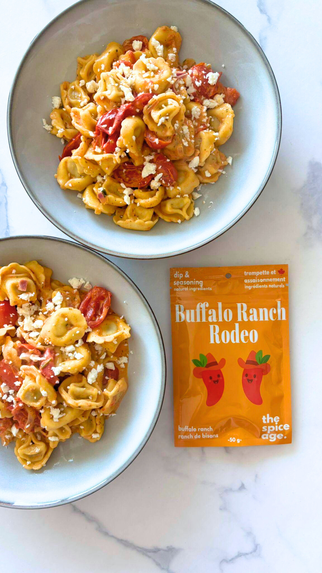 Easy Creamy Tortellini with Cherry Tomatoes & Buffalo Ranch Sauce