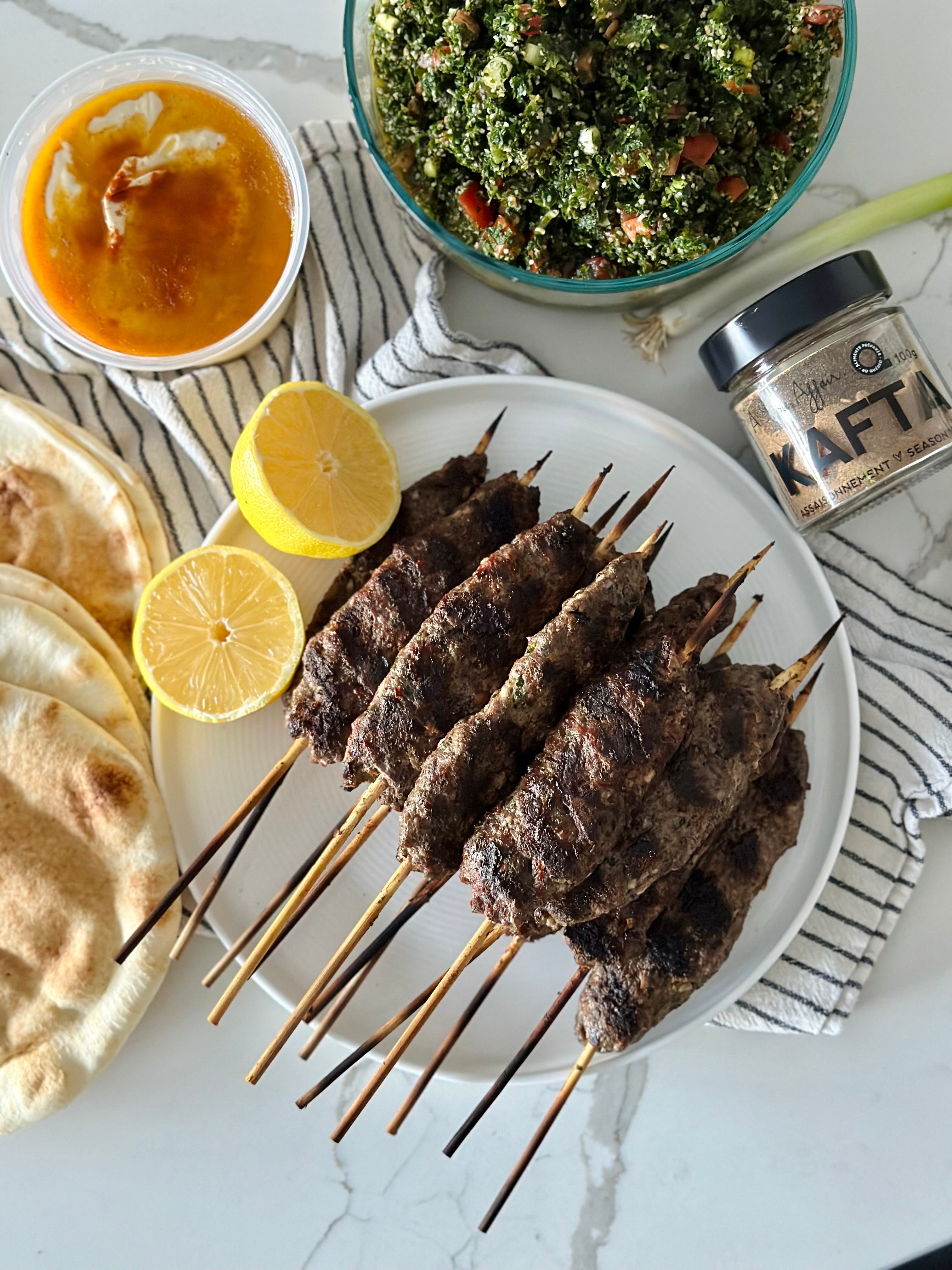GRILLED KAFTA SKEWERS