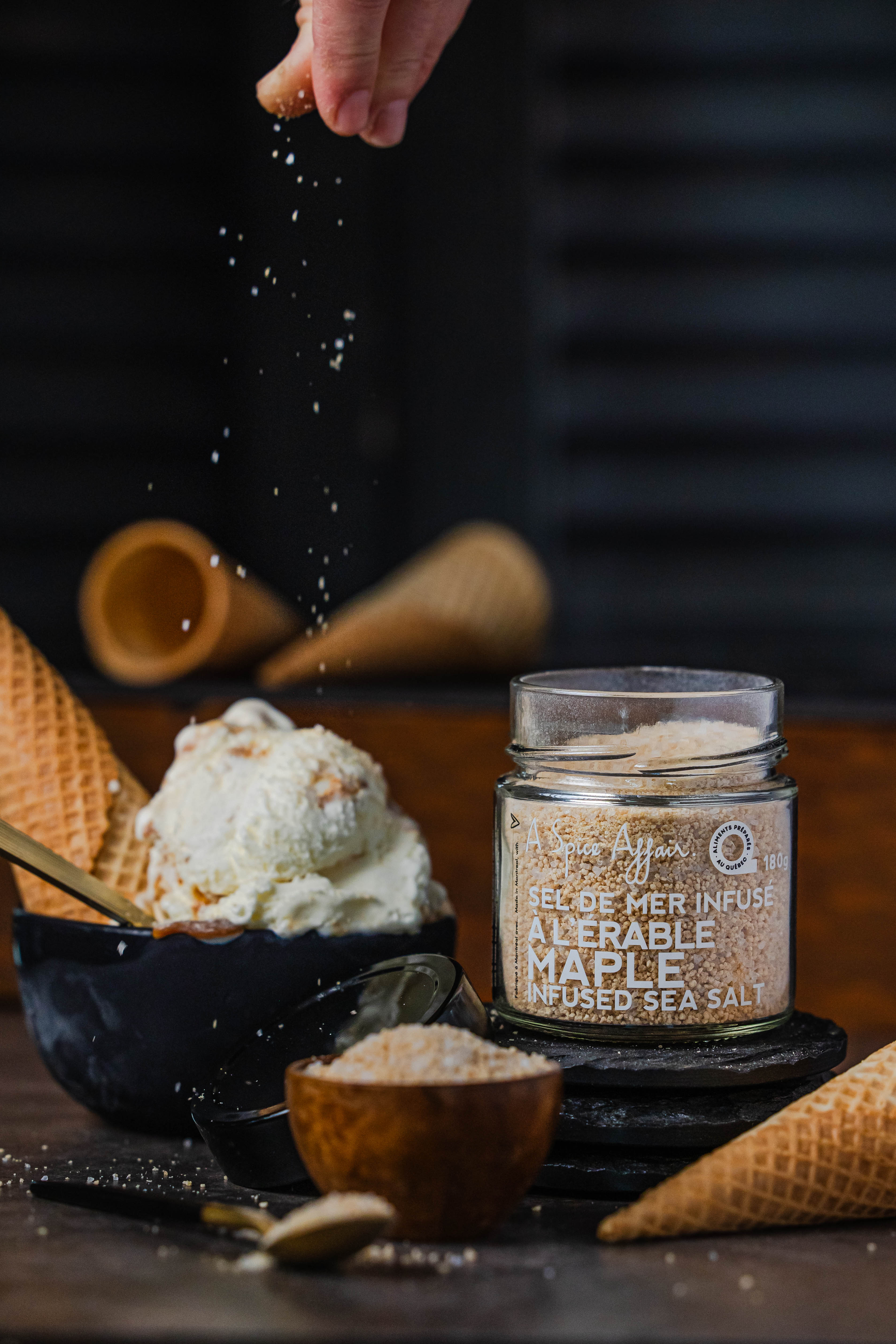 MAPLE INFUSED SEA SALT SPRINKLED VANILLA & CARAMEL ICE CREAM