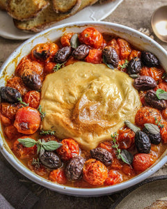 ROASTED GARDEN TOMATOES & VEGAN MOZZARELLA